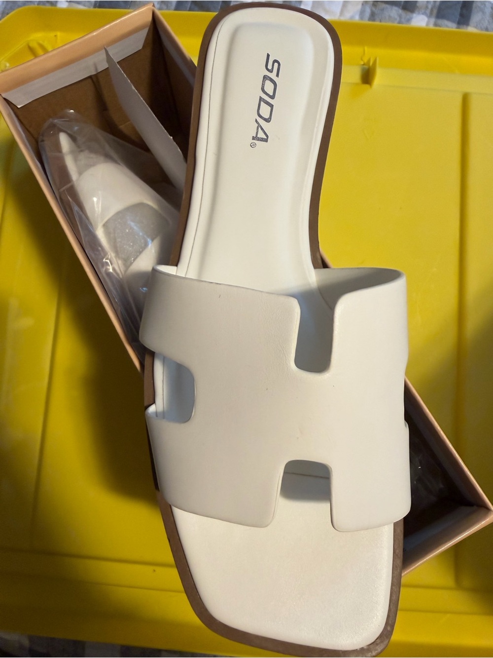 SODA White Cutout Slide Sandals
